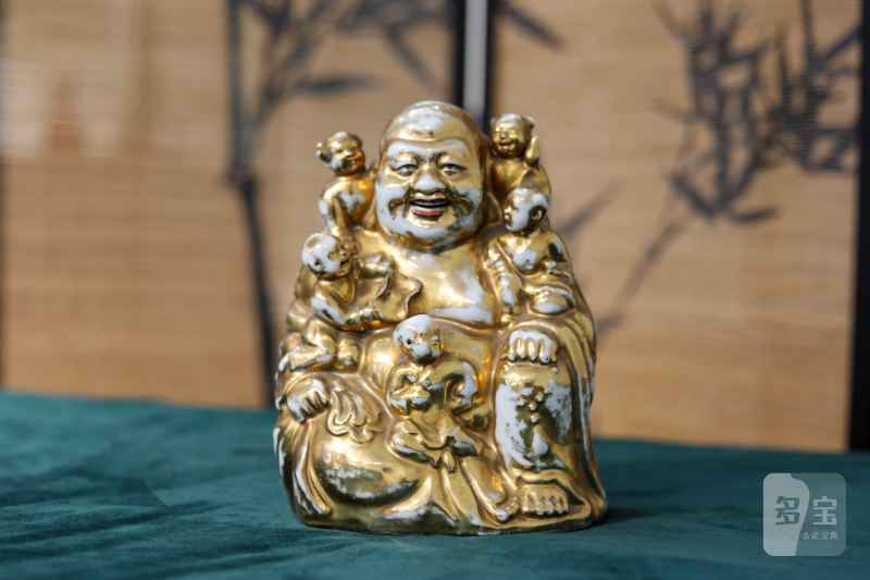 民国  白釉描金弥勒像